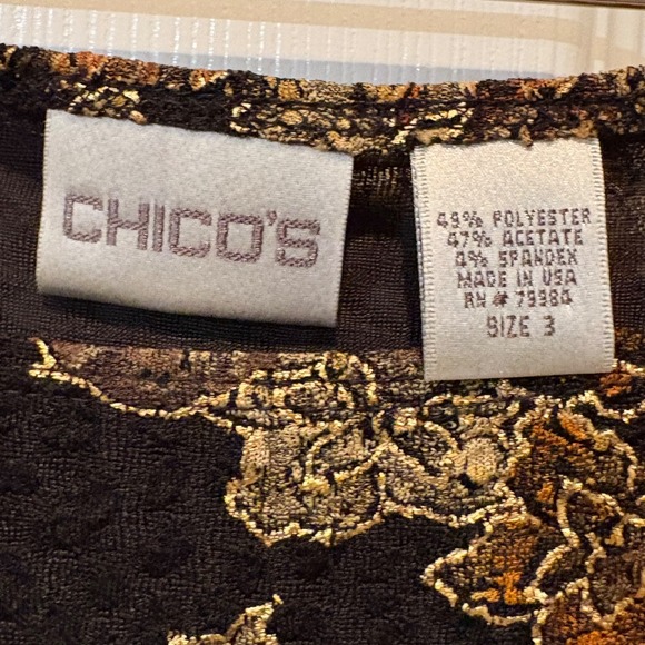 Chico's Tank Top Size 3/XL Metallic Floral Brocade Jacquard Sleeveless Black EUC - Picture 4 of 9